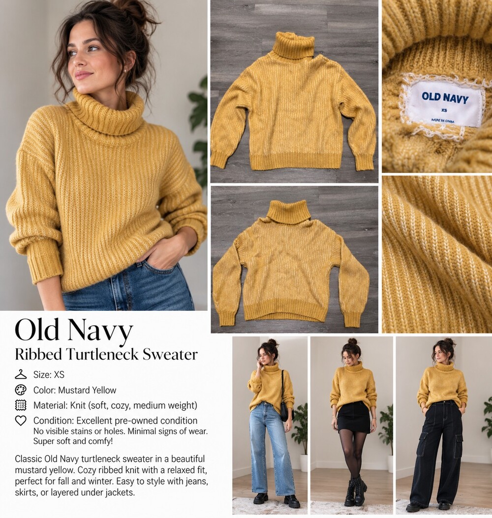 Old Navy Ribbed Turtleneck Sweater mustard/golden XS